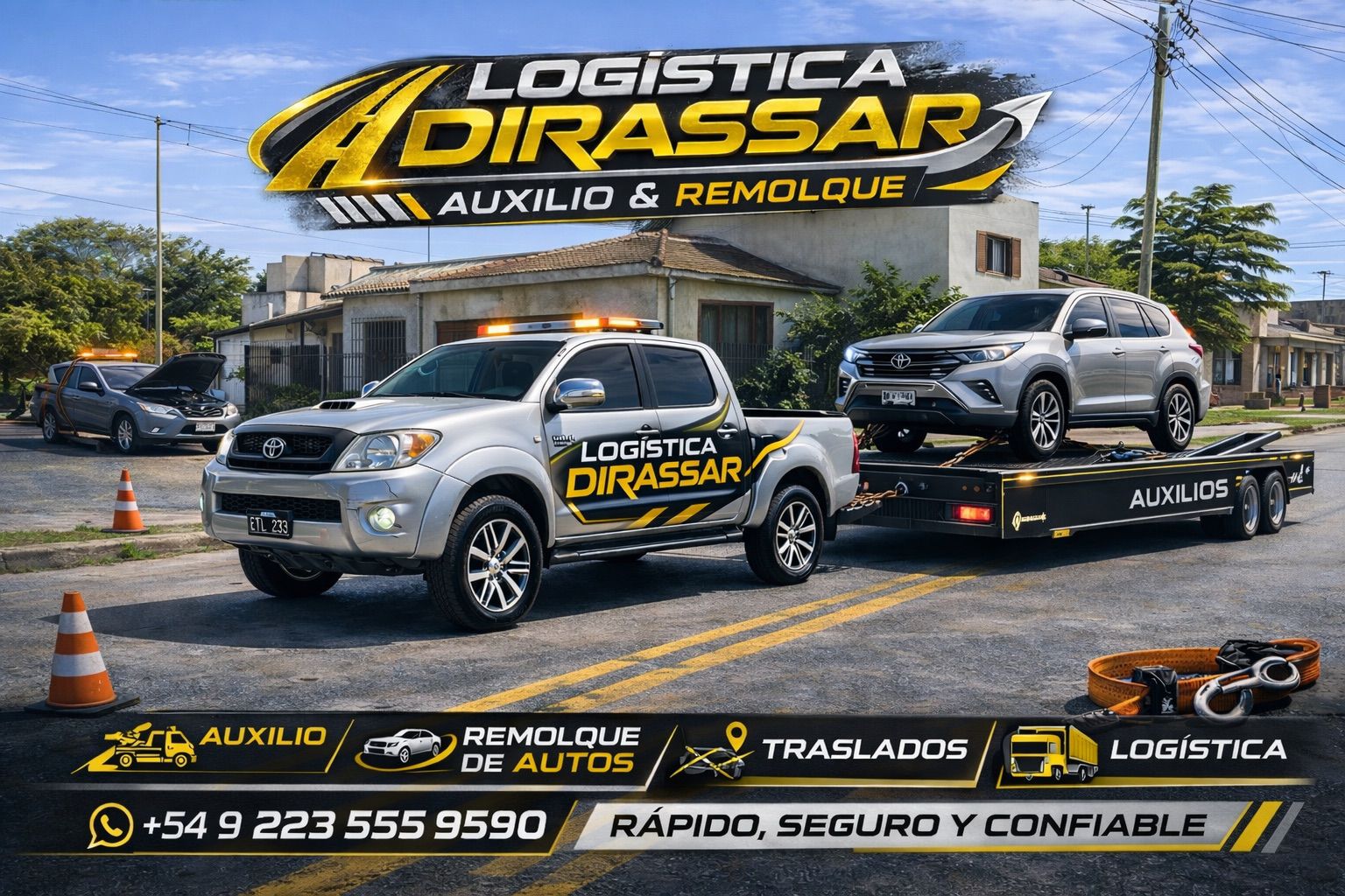 Vehículo de Logística Dirassar con remolque y gráfica de marca